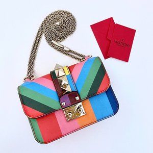 VALENTINO 1973 Rainbow Mini Lock Bag Rockstud Stripe Chevron Crossbody